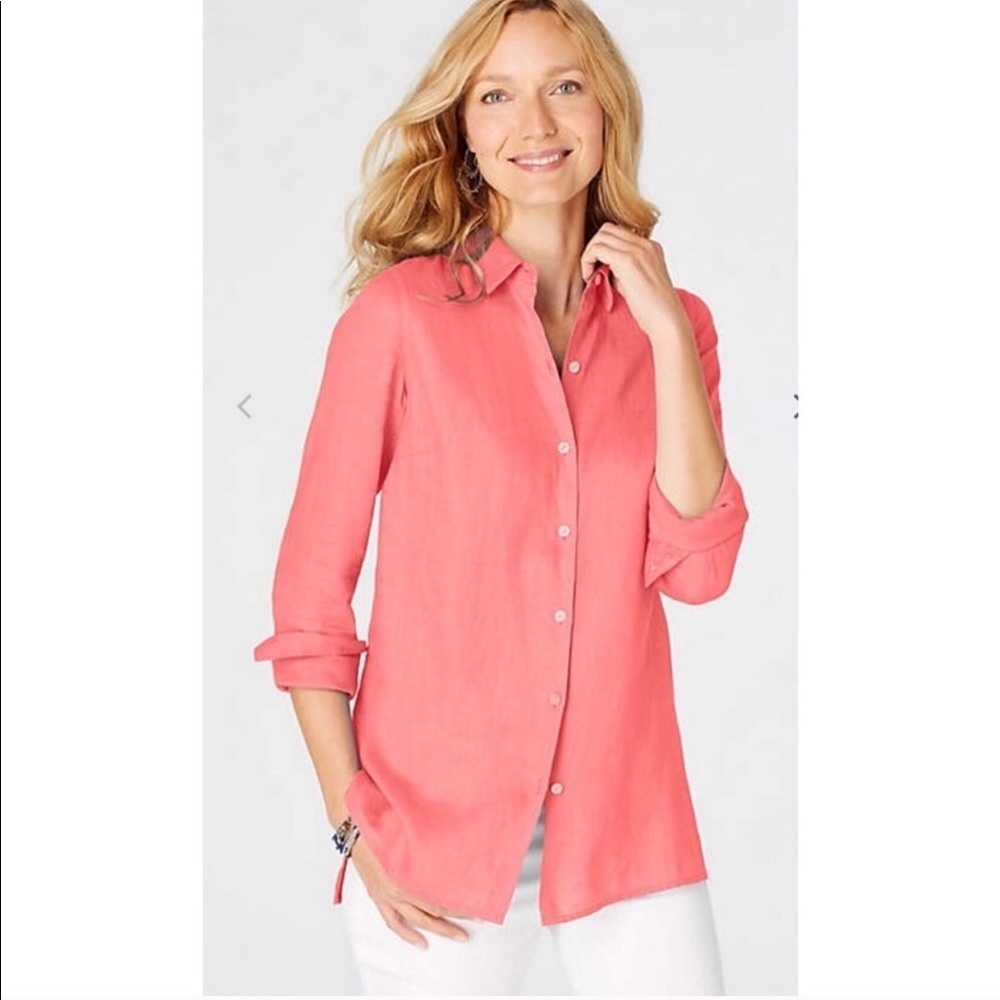 J. Jill coral orange linen button down tunic